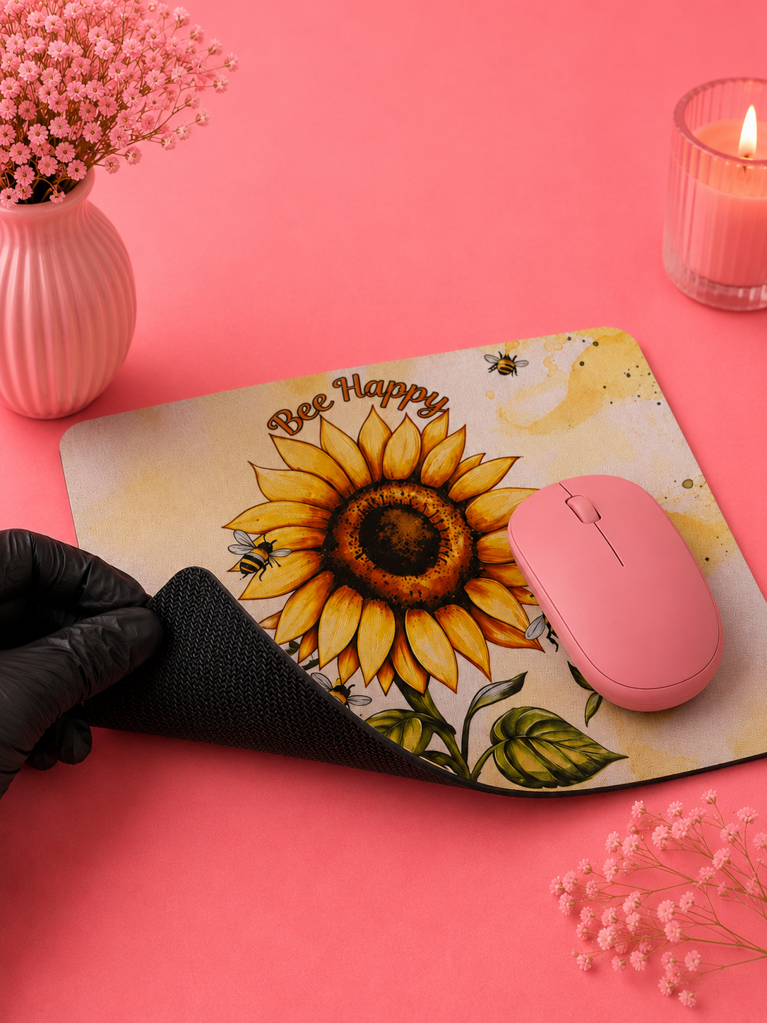 Bee Happy – Musmatta med Solrosmotiv