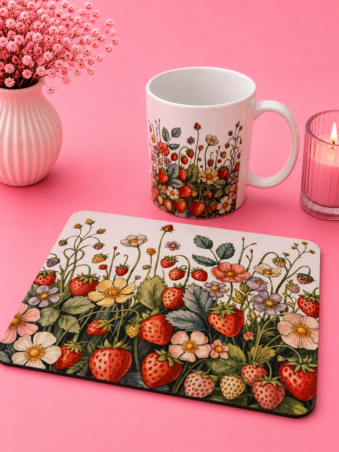Strawberry Garden – Musmatta med Botaniskt Jordgubbsmotiv
