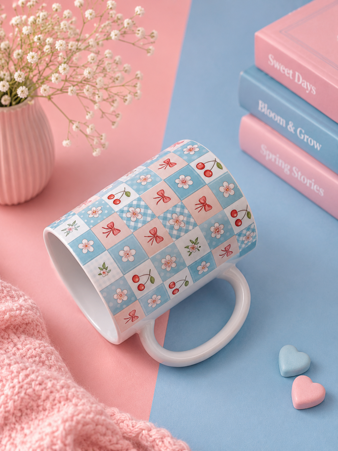 Cherry Blossom Checkered Mug