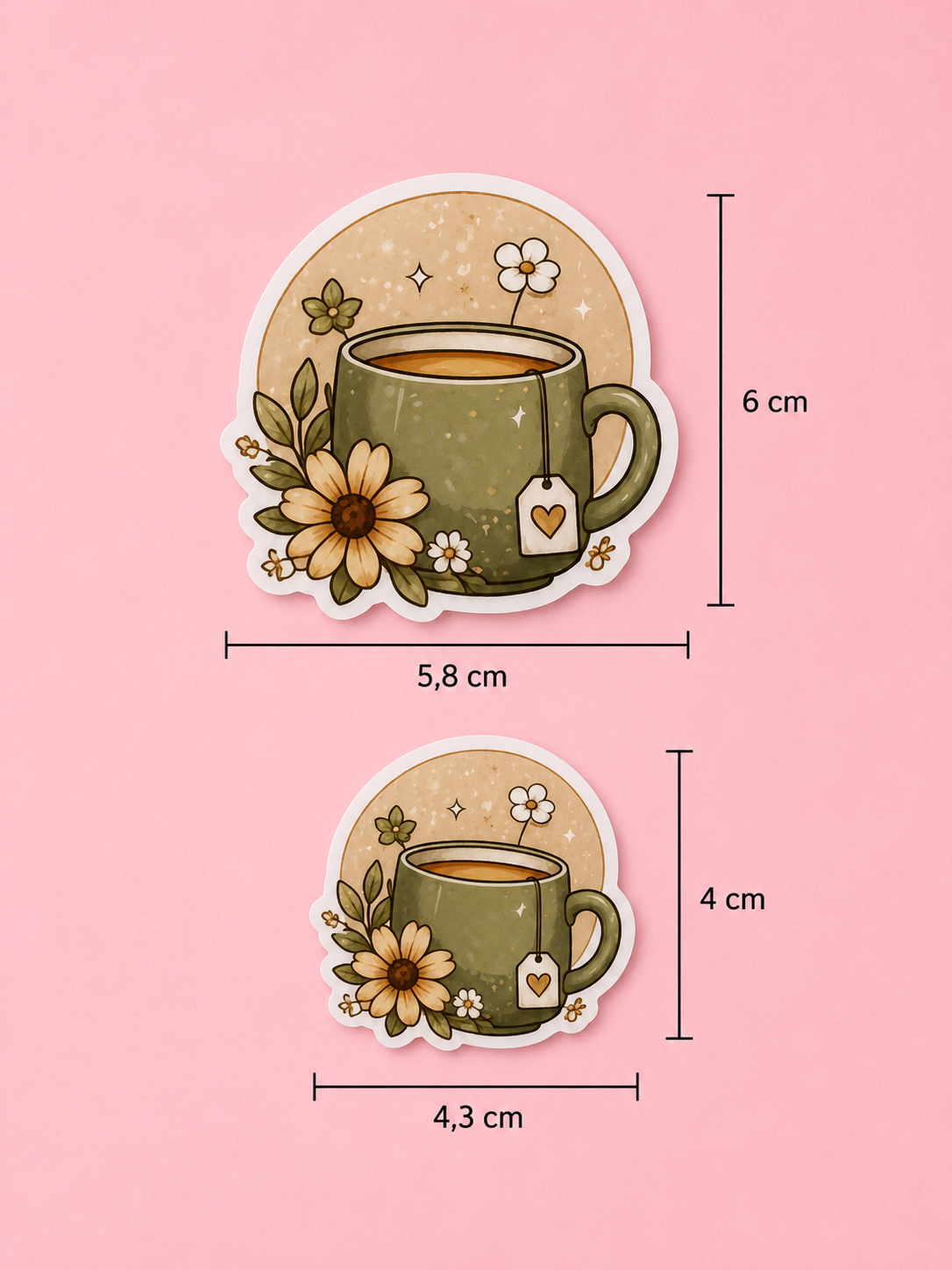 Glitter Vinyl Sticker – Tekopp med Blommor