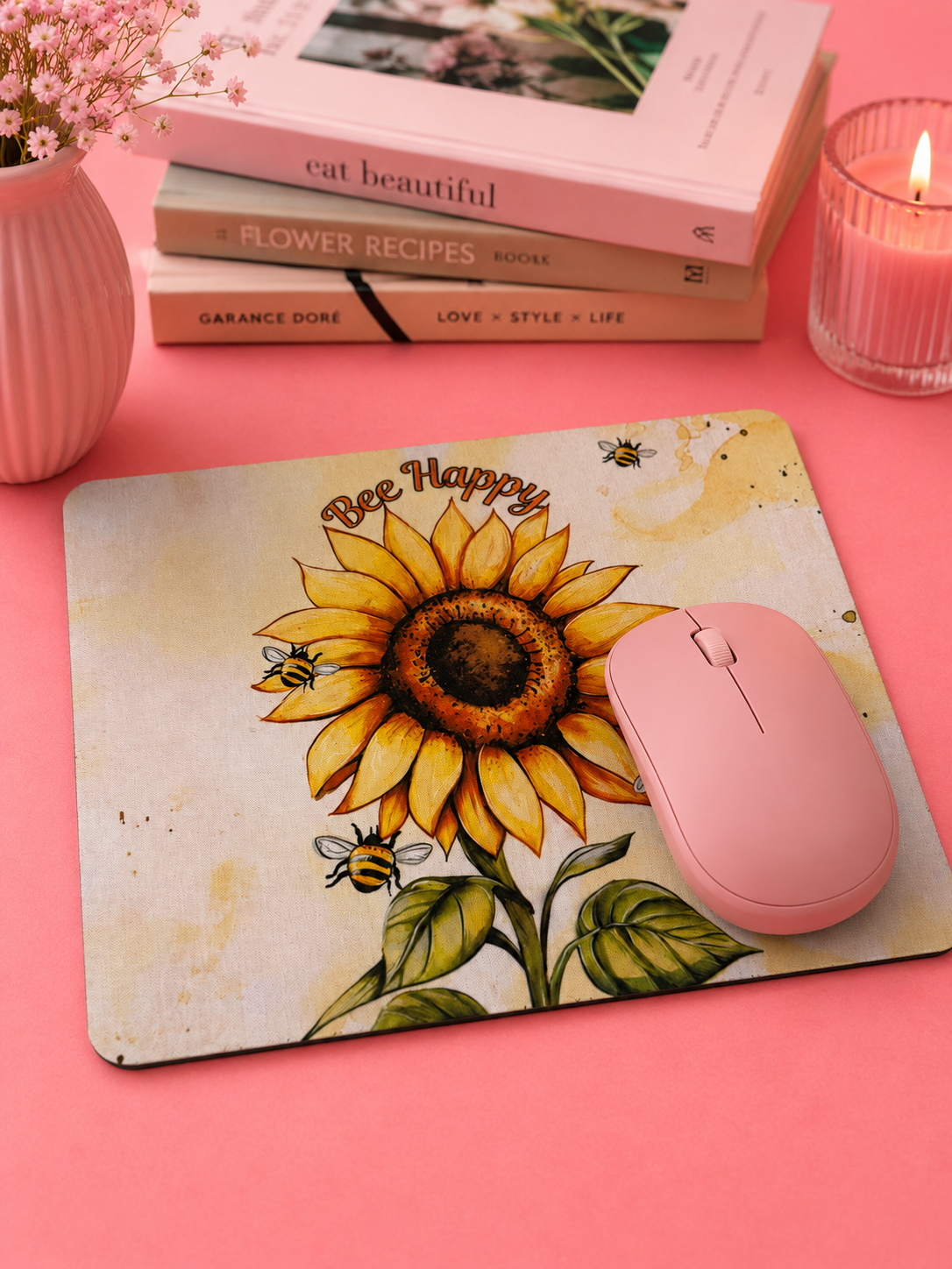 Bee Happy – Musmatta med Solrosmotiv