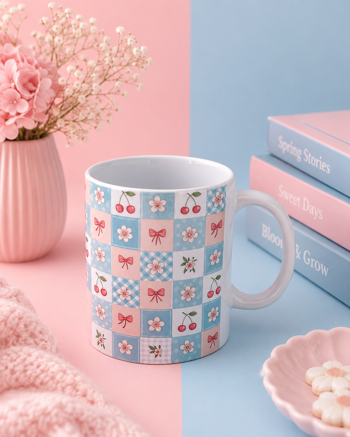 Cherry Blossom Checkered Mug