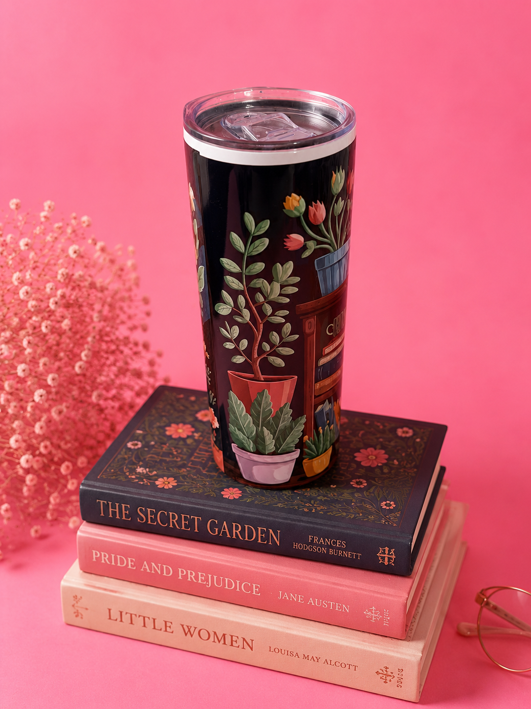 Books, Plants & Coffee Tumbler