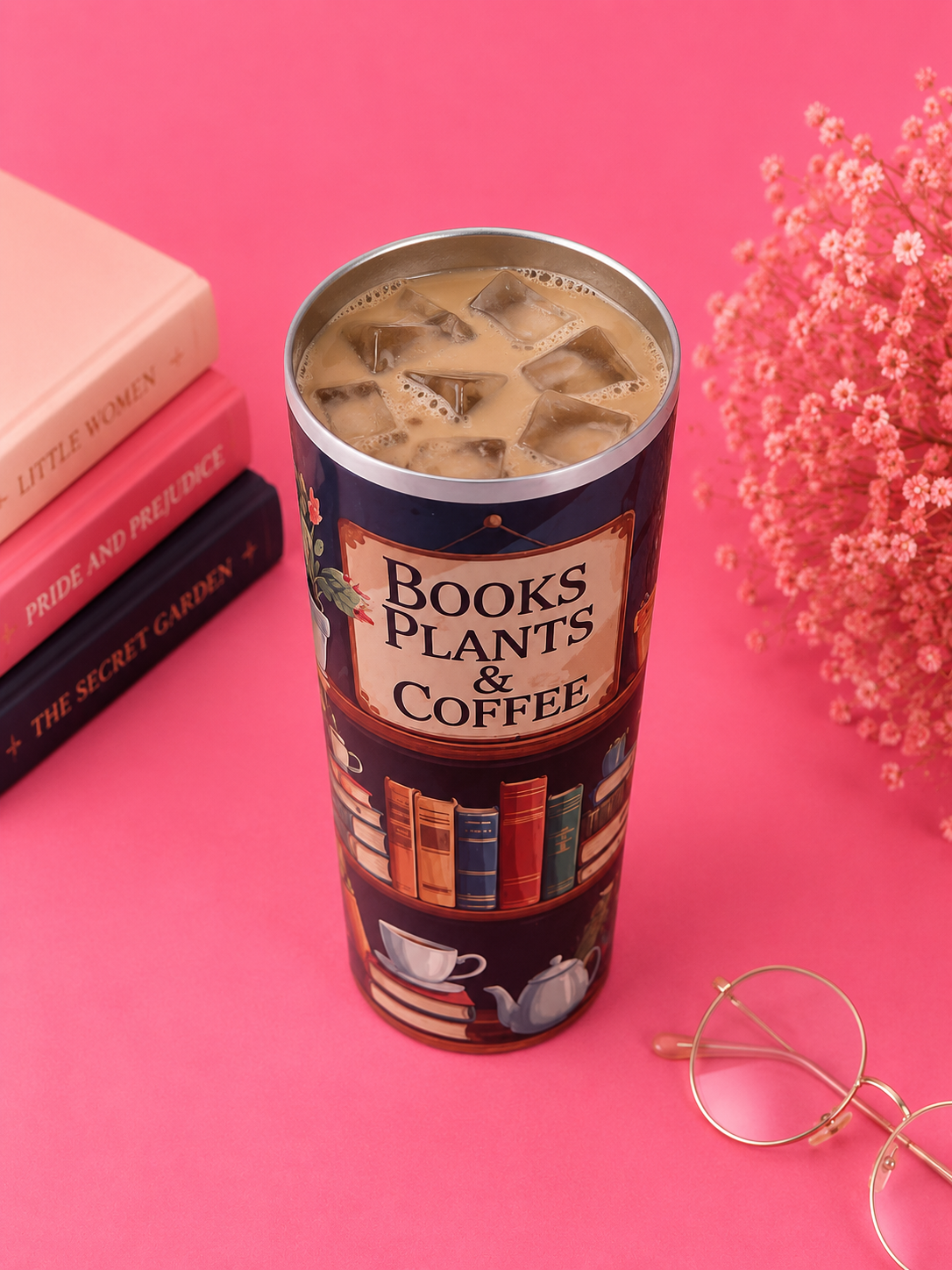 Books, Plants & Coffee Tumbler