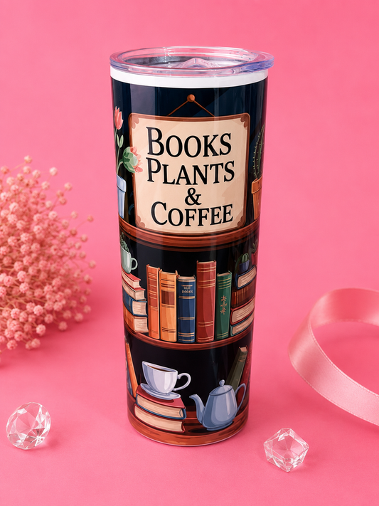 Books, Plants & Coffee Tumbler