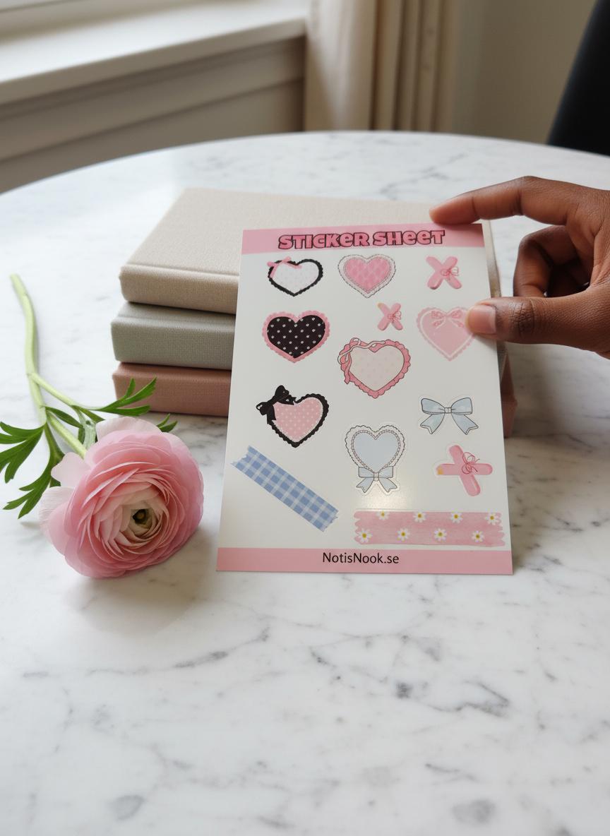 Sticker Sheet – Hjärtan & Rosetter