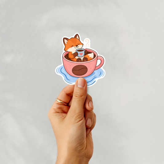 Vinyl Sticker – Räv i Kaffekopp